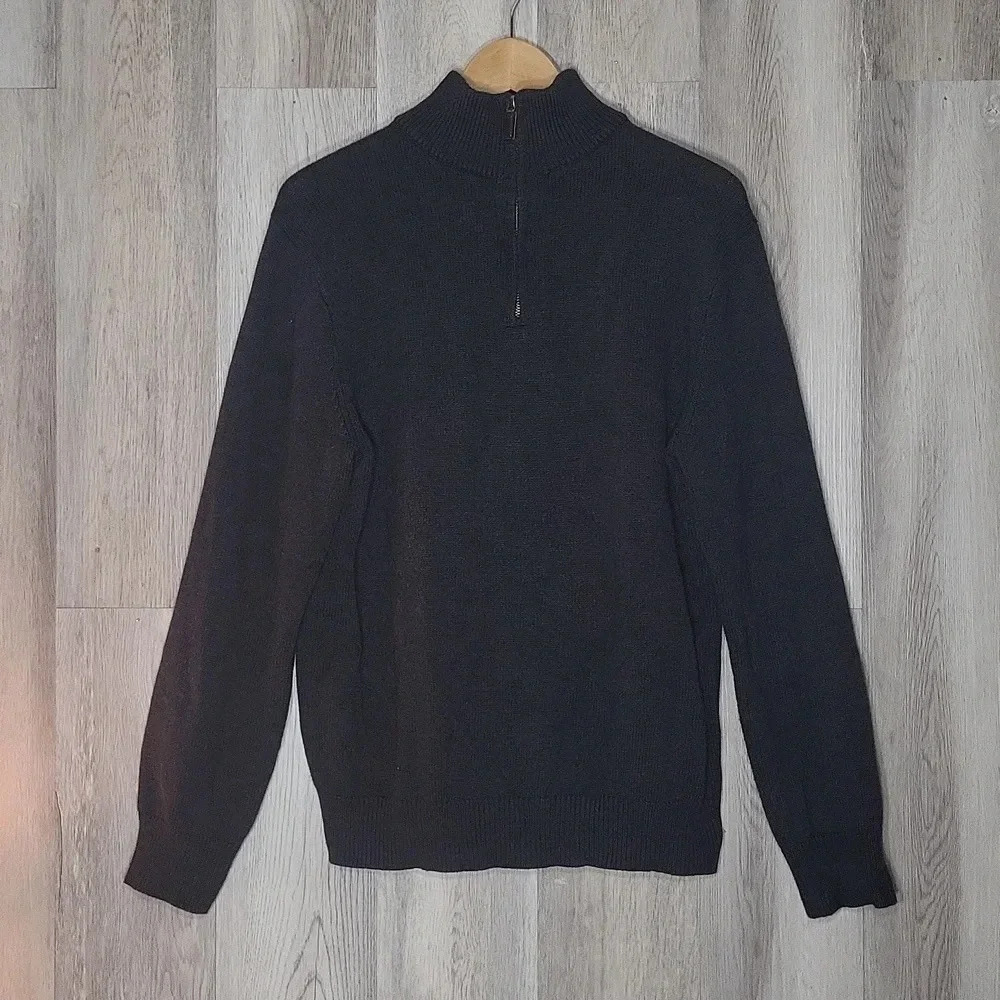 J Crew Cotton Cashmere Charcoal‎ Grey Quarter Zip High Neck Mens Pullover